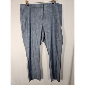 Lands‎ End Mid Rise Straight Leg Blue Chambray Pants Casual Office Womens 18